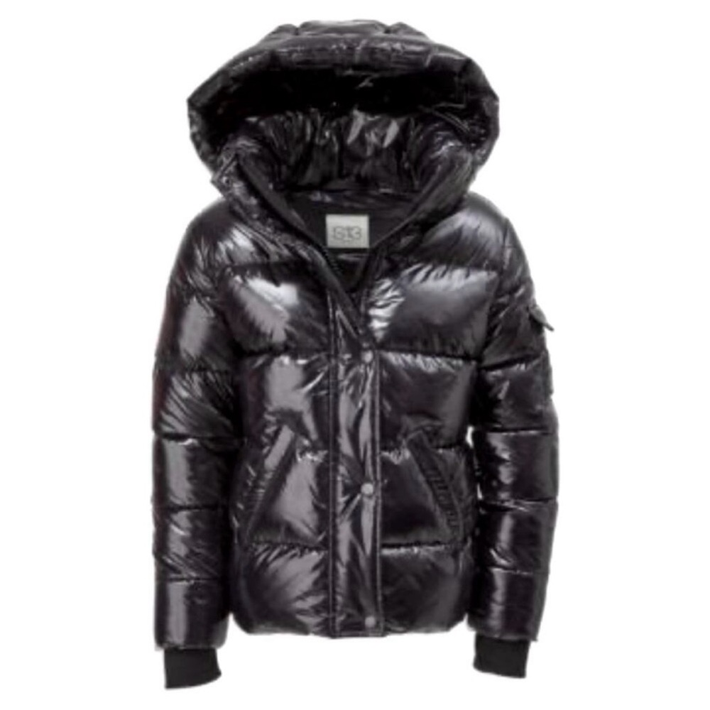 S13 - little girls black Matt finish down puffer full zip hooded winter jacket 4